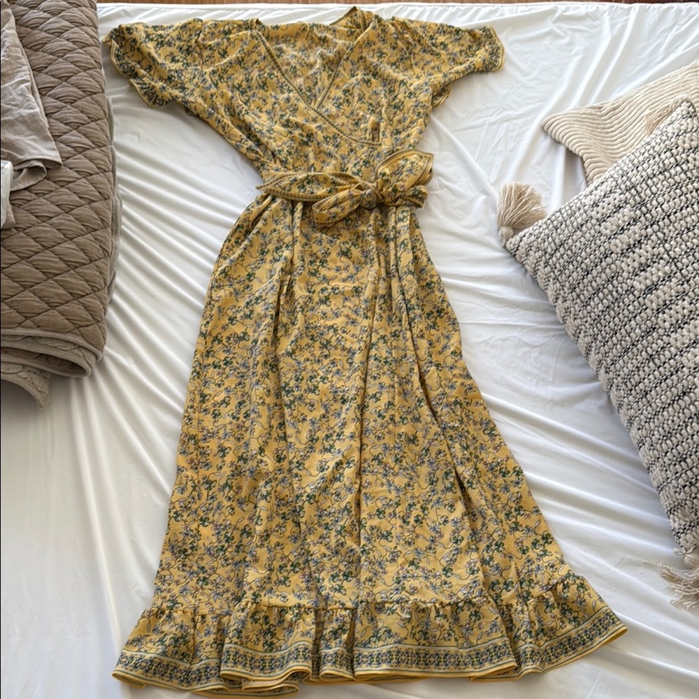 Floral Yellow Wrap Dress